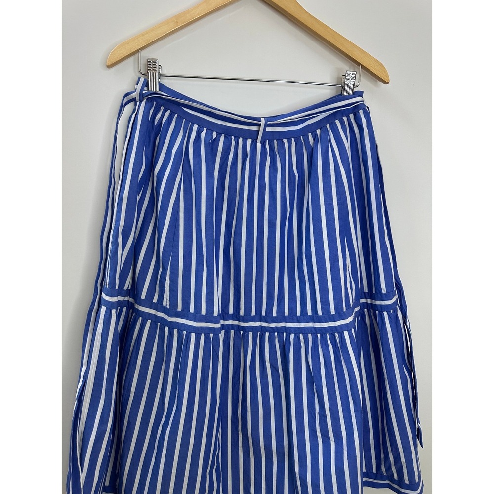 J. Crew Striped Midi Skirt Blue White Button Size 8 Preppy Coastal Brunch Summer - Picture 12 of 14